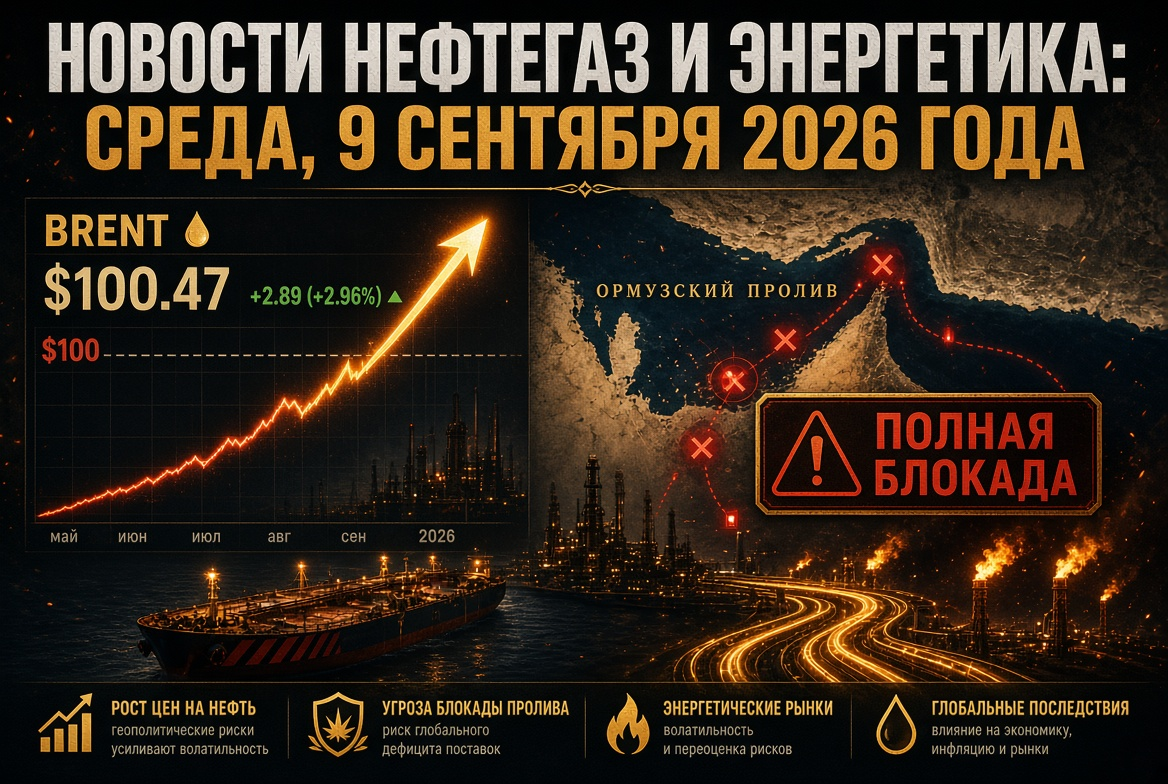 Noticias de petróleo y gas y energía: miércoles, 9 de septiembre de 2026 — Brent se acerca a los $100 ante la amenaza de un bloqueo total del estrecho de Ormuz