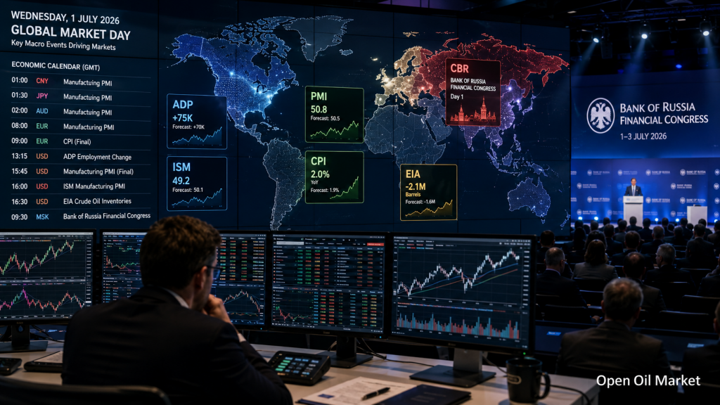Calendario económico del inversor para el 1 de julio de 2026: PMI, inflación, mercado laboral de EE. UU., petróleo y Banco de Rusia
