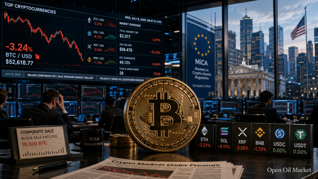 Noticias de criptomonedas, miércoles 8 de julio de 2026: Bitcoin bajo presión Strategy y nuevas reglas de MiCA