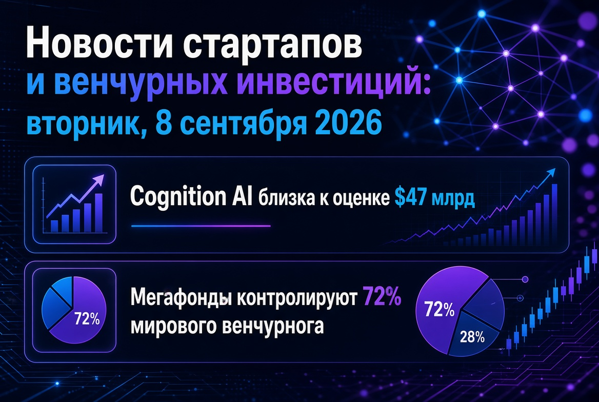 Noticias de startups y inversiones de riesgo: martes, 8 de septiembre de 2026 — Cognition AI cerca de una valoración de $47 mil millones, y los mega fondos controlan el 72% del mercado de riesgo global