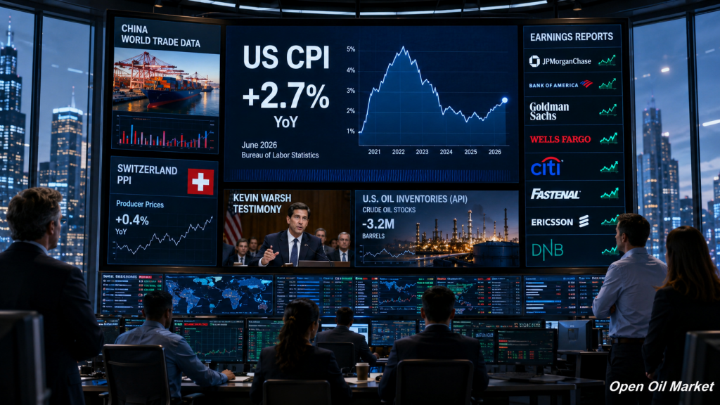Mercados globales 14 de julio de 2026 — IPC EE. UU., estadísticas de China, reservas de petróleo API y reportes de JPMorgan, Bank of America, Goldman Sachs, Wells Fargo y Citigroup