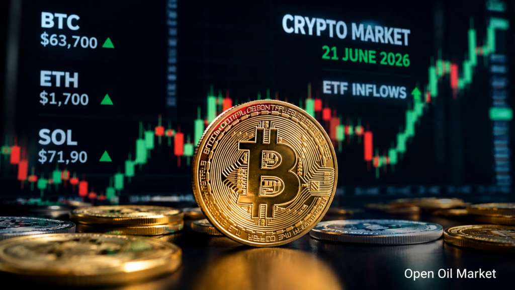 Noticias sobre criptomonedas, domingo 21 de junio de 2026: Bitcoin mantiene $63,000 a $64,000, los flujos de ETF y la regulación de stablecoins marcan el rumbo del mercado.