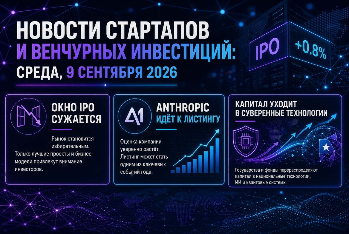 Noticias sobre startups y capital de riesgo: miércoles, 9 de septiembre de 2026 — la ventana de IPO se cierra, Anthropic avanza hacia la cotización, y el capital se desplaza hacia tecnologías soberanas.