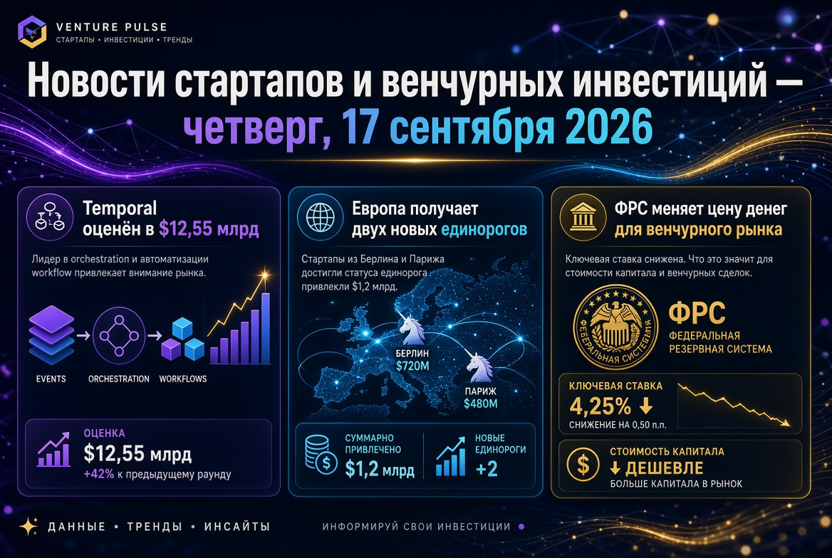 Noticias de startups y capital riesgo — jueves, 17 de septiembre de 2026: Temporal valorado en 12,55 mil millones de dólares, Europa obtiene dos nuevos unicornios, y la Reserva Federal cambia el precio del dinero para el mercado de capital riesgo.