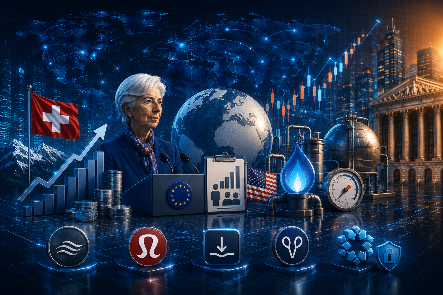 Eventos económicos e informes corporativos del 4 de junio de 2026: IPC de Suiza, discurso de Lagarde, solicitudes de subsidio en EE. UU., inventarios de gas de la EIA e informes de Ciena, Lululemon, DocuSign, Samsara y Rubrik