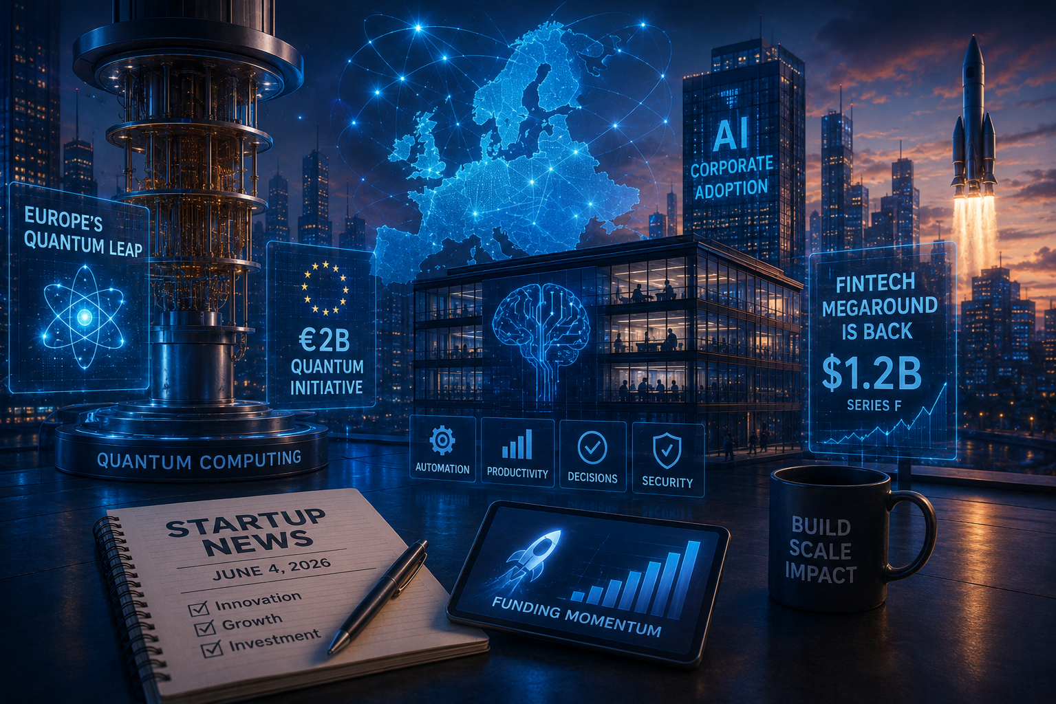 Noticias de startups y capital riesgo, jueves 4 de junio de 2026: avance cuántico de Europa, IA corporativa y regreso de las megarrondas fintech
