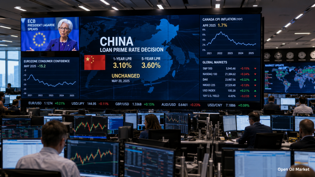 Calendario macroeconómico e informes corporativos del 22 de junio de 2026 para inversores: la tasa LPR de China, el discurso de Lagarde, el CPI de Canadá y la confianza del consumidor de la Eurozona.