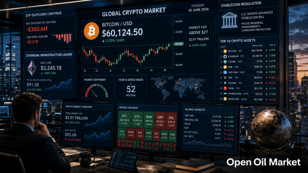 Mercado de criptomonedas 30 de junio de 2026: Ethereum, Solana, XRP, BNB, USDT, USDC y salidas de ETF